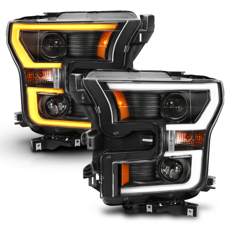 ANZO 2015-2017 Ford F-150 Projector Headlights w/ Plank Style Switchback Black w/ Amber - GTR Auto
