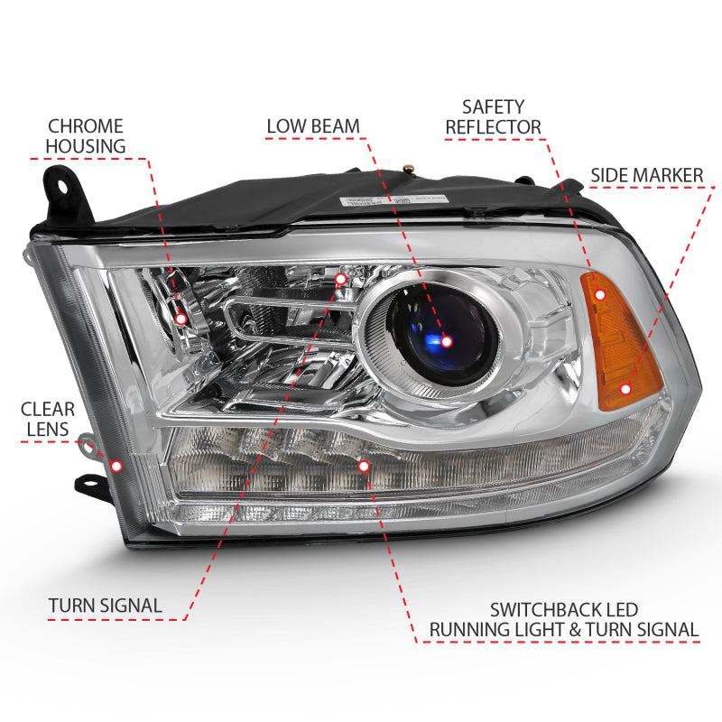 ANZO 2009-2018 Dodge Ram 1500 Projector Plank Style Switchback H.L Halo Chrome Amber (OE Style) - GTR Auto