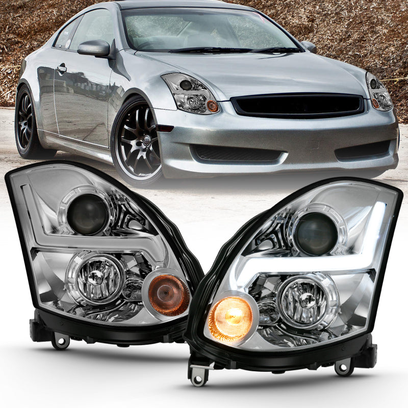 ANZO 2003-2007 Infiniti G35 Projector Headlight Plank Style Black (HID Compatible, No HID Kit ) - GTR Auto