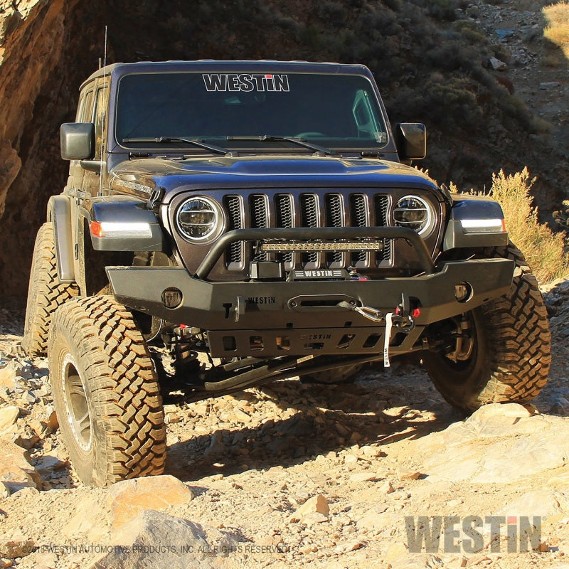 Westin 18-19 Jeep Wrangler JL WJ2 Full Width Front Bumper w/Bull Bar Textured Black - GTR Auto