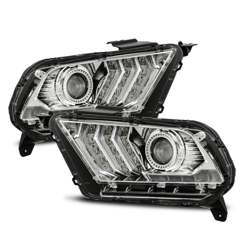 AlphaRex 10-12 Ford Mustang PRO-Series Projector Headlights Plank Style Chrome w/Top/Bottom DRL - GTR Auto