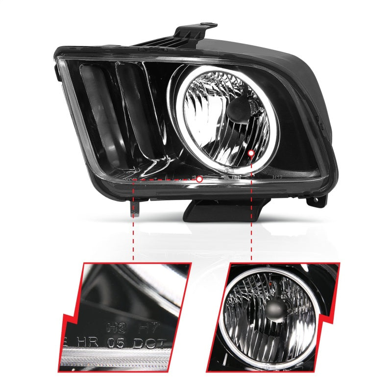 ANZO 2005-2009 Ford Mustang Crystal Headlights w/ Halo Black (CCFL) - GTR Auto