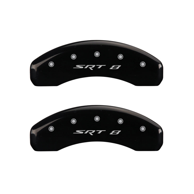 MGP 4 Caliper Covers Engraved Front & Rear SRT8 Black finish silver ch - GTR Auto