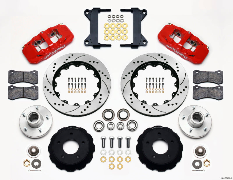 Wilwood AERO6 Front Hub Kit 14.00 Drilled-Red Chevy C-10 60-87 CPP Drop Spindle - GTR Auto