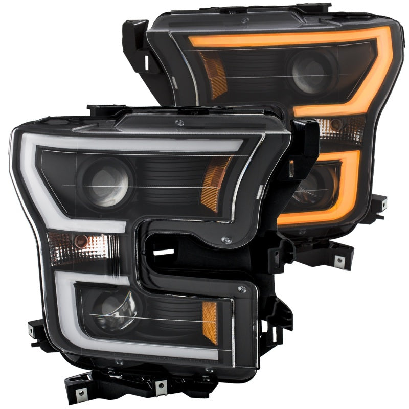 ANZO 2015-2017 Ford F-150 Projector Headlights w/ Plank Style Switchback Black w/ Amber - GTR Auto