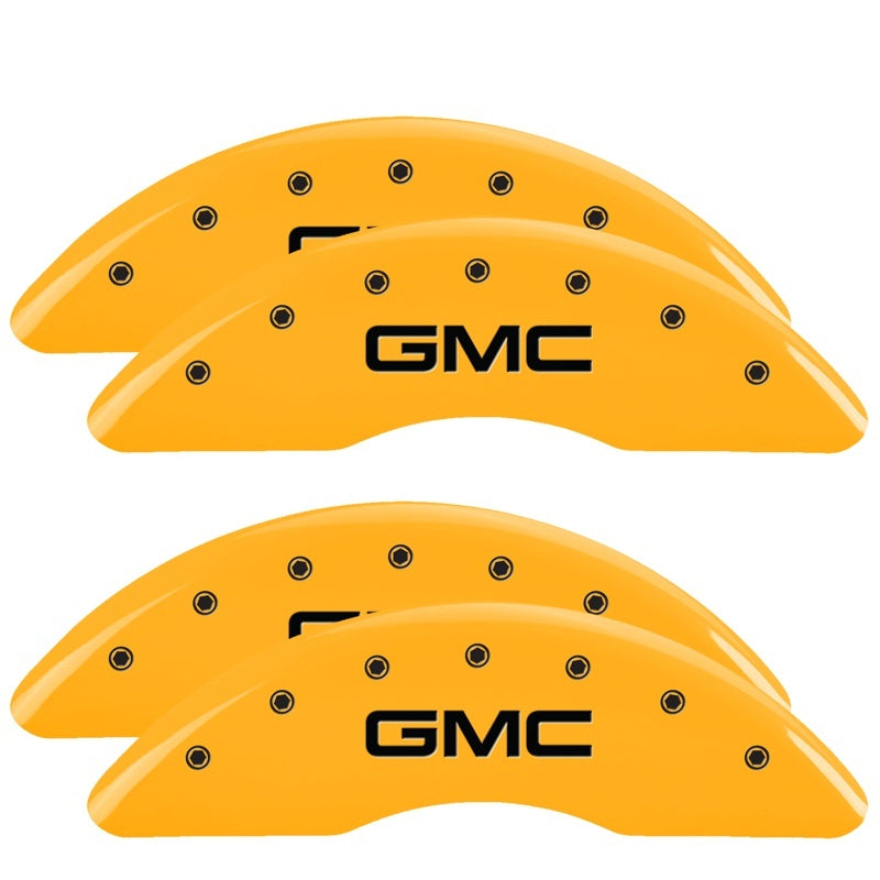 MGP 4 Caliper Covers Engraved Front & Rear Style 1/Chrysler Wing Yellow finish black ch 32018SCW1YL