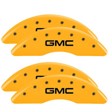 Load image into Gallery viewer, MGP 4 Caliper Covers Engraved Front &amp; Rear Style 1/Chrysler Wing Yellow finish black ch 32018SCW1YL