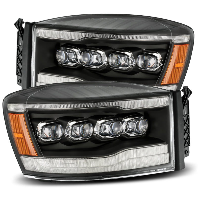 AlphaRex 06-08 Dodge Ram 1500HD NOVA LED ProjHeadlights Plank Style Blk w/Seq Signal/DRL/Amber LED - GTR Auto