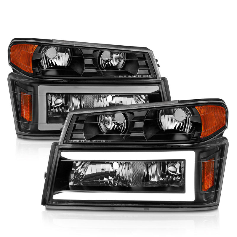 ANZO 04-12 GM Colorado/Canyon/I-Series Crystal Headlights - w/ Light Bar Black Housing 4pcs - GTR Auto