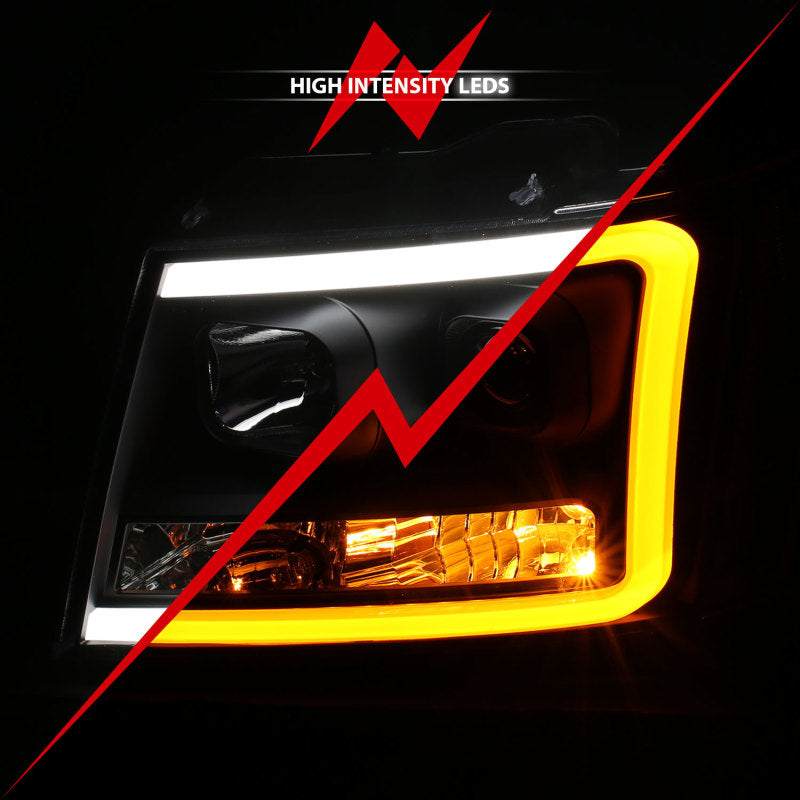 ANZO 07-14 Chevy Tahoe Projector Headlights w/ Plank Style Design Black w/ Amber - GTR Auto