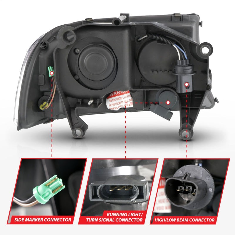 ANZO 97-04 Dodge Dakota/Durango Crystal headlight Set w/ Light Bar Black Housing - GTR Auto