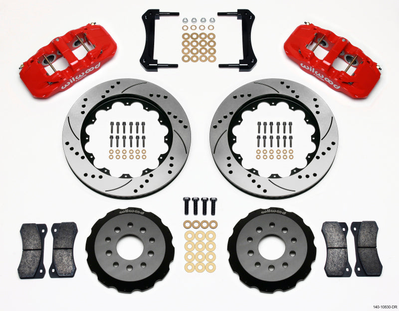 Wilwood AERO6 Front Hat Kit 14.00 Drilled Red 2005-2014 Mustang - GTR Auto