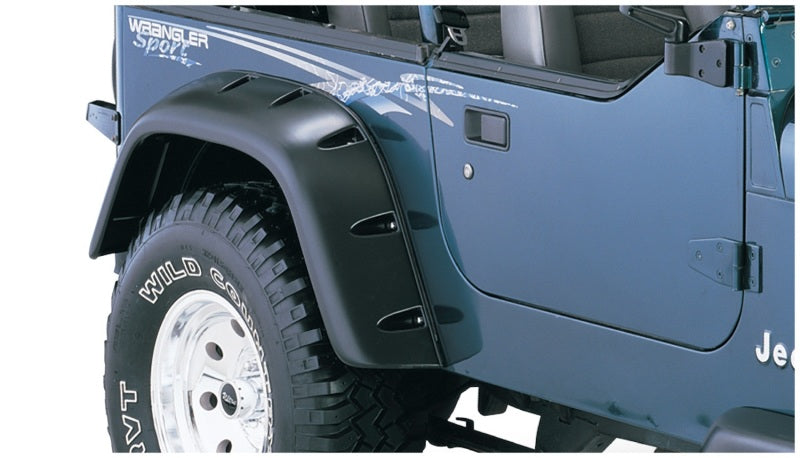 Bushwacker 87-95 Jeep Wrangler Cutout Style Flares 4pc Cutting Optional Not Renegade - Black - GTR Auto