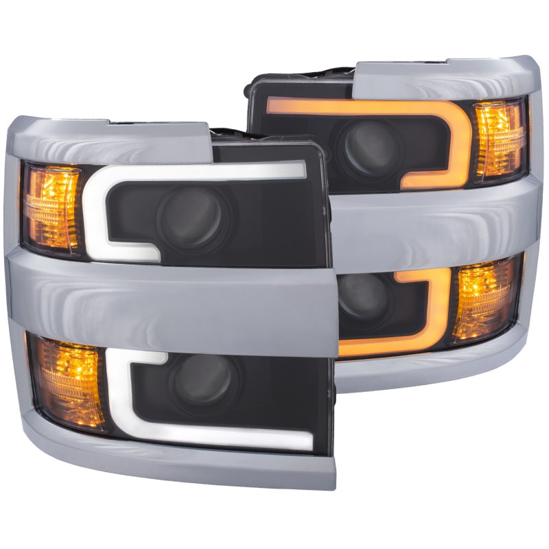 ANZO Projector Headlights 15-17 Chevrolet Silverado 2500HD / 3500HD Black w/ Chrome Rim - GTR Auto