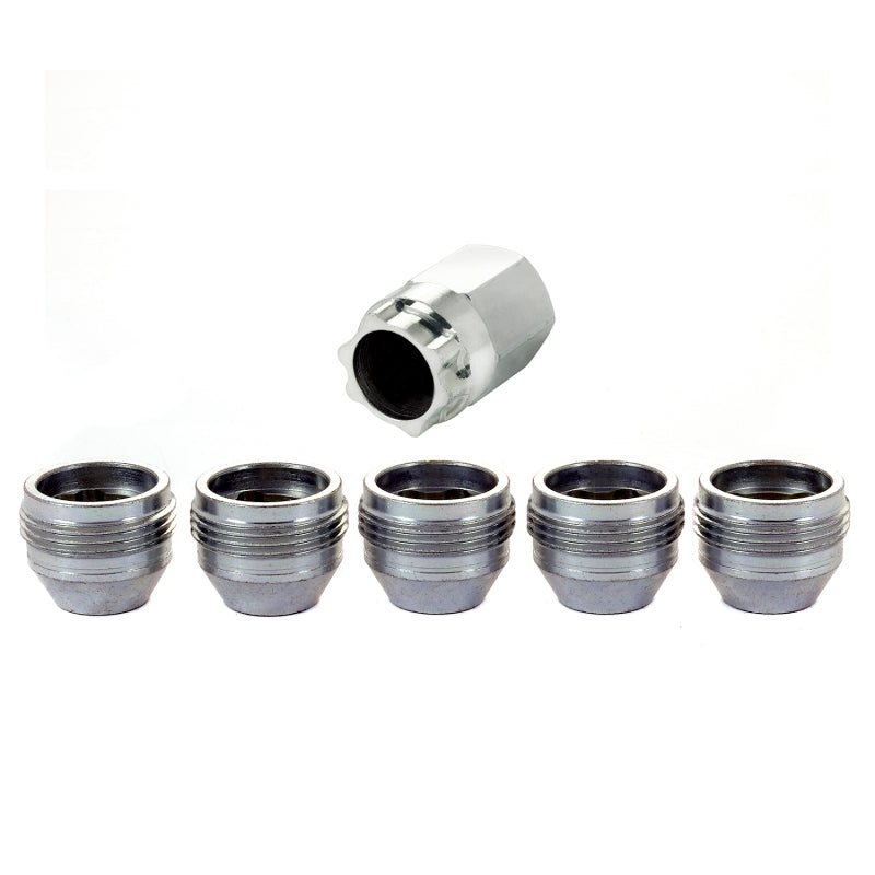 McGard Wheel Lock Nut Set - 5pk. (Under Hub Cap / Cone Seat) M14X.5 / 22mm Hex / .893in. L. - Silver - GTR Auto