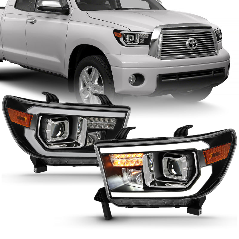 ANZO 2007-2014 Toyota Tundra Projector Light Bar H.L Black Amber(Led High Beam) (Halogen Version) - GTR Auto