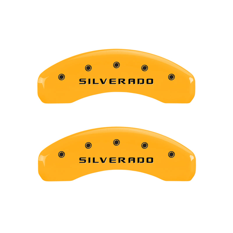 MGP 4 Caliper Covers Engraved Front & Rear Silverado Yellow finish black ch - GTR Auto