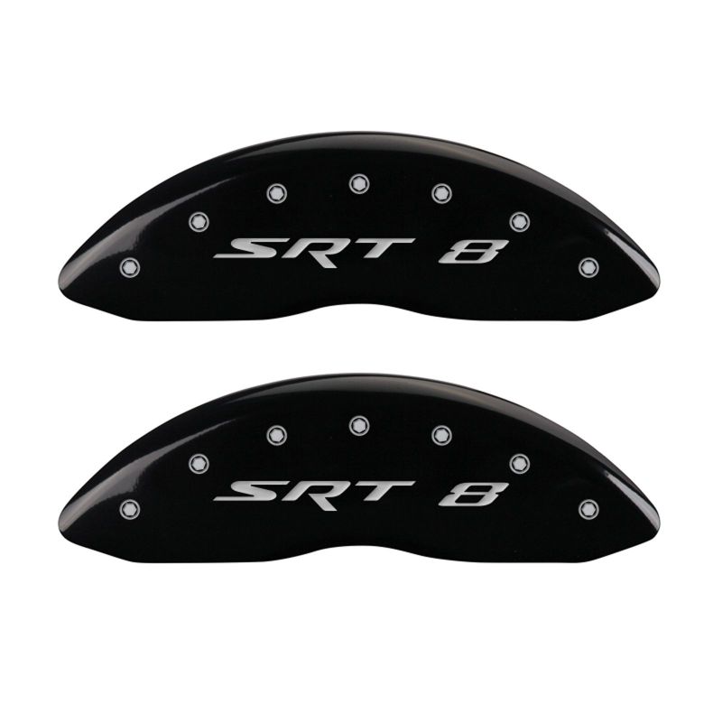 MGP 4 Caliper Covers Engraved Front & Rear SRT8 Black finish silver ch - GTR Auto