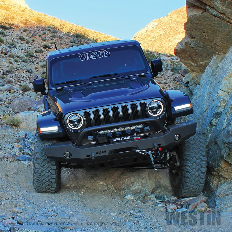 Westin 18-19 Jeep Wrangler JL WJ2 Full Width Front Bumper w/Bull Bar Textured Black - GTR Auto