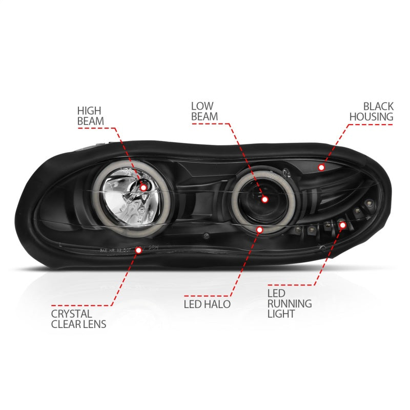 ANZO 1998-2002 Chevrolet Camaro Projector Headlights w/ Halo Black - GTR Auto