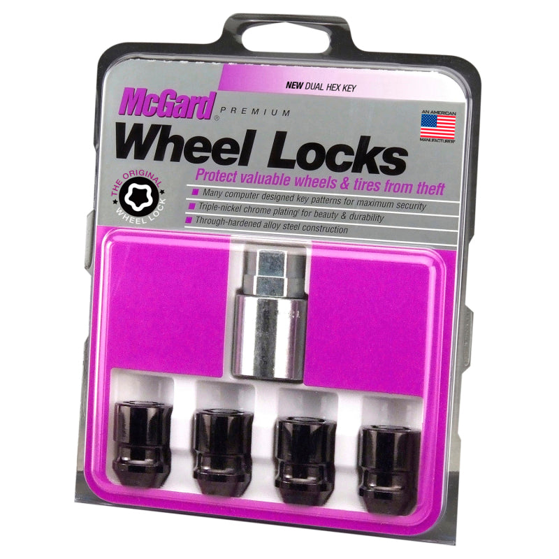 McGard Wheel Lock Nut Set - 4pk. (Cone Seat) 1/2-20 / 3/4 & 13/16 Dual Hex / 1.28in. Length - Black - GTR Auto