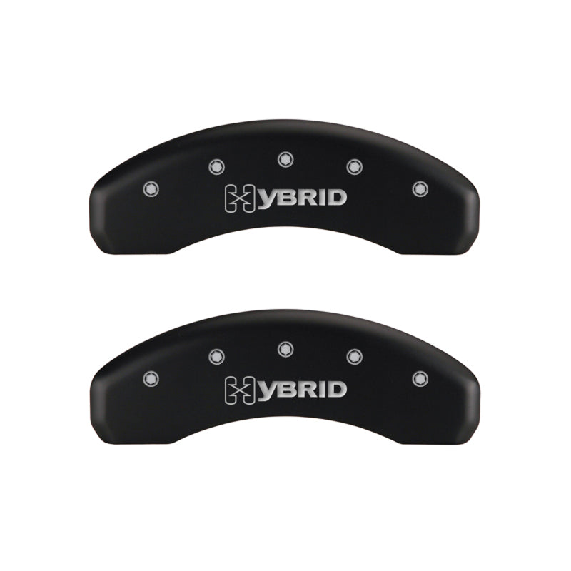 MGP 4 Caliper Covers Engraved Front & Rear GM Style/Hybrid Red finish silver ch 34004SHYBRD