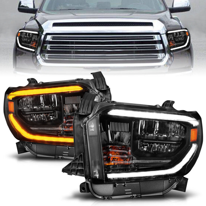 ANZO 14-21 Toyota Tundra (OE Halogen w/LED DRL) LED Crystal Headlights w/ Switchback &amp; DRL - Blk - GTR Auto