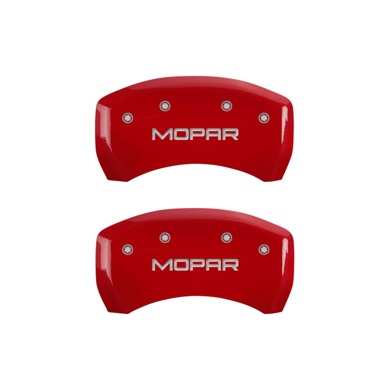 MGP 4 Caliper Covers Engraved Front & Rear MOPAR Red finish silver ch - GTR Auto