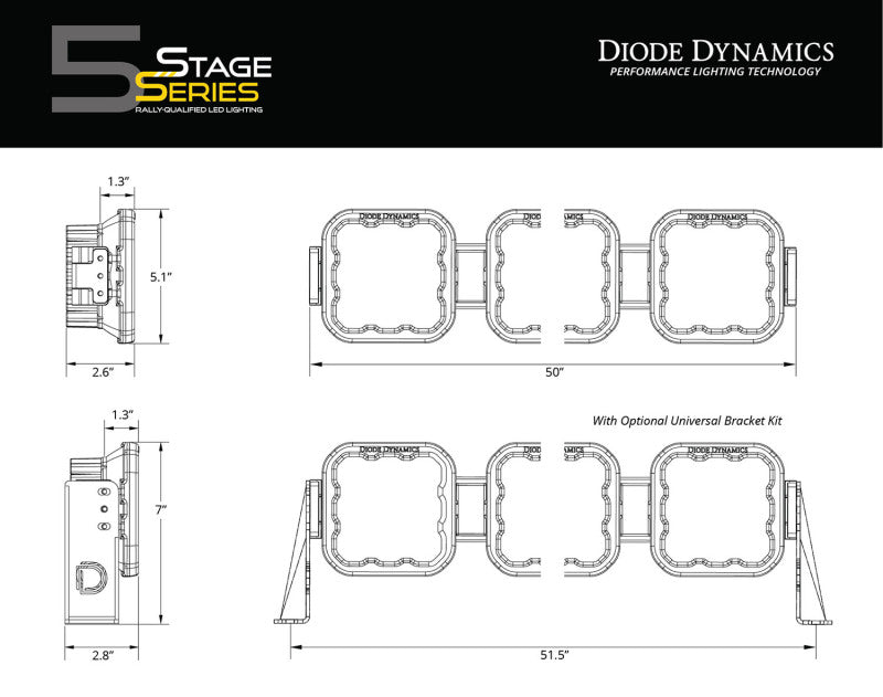 Diode Dynamics Jeep JL SS5 Pro CrossLink Windshield - Yellow Combo Lightbar Kit - GTR Auto