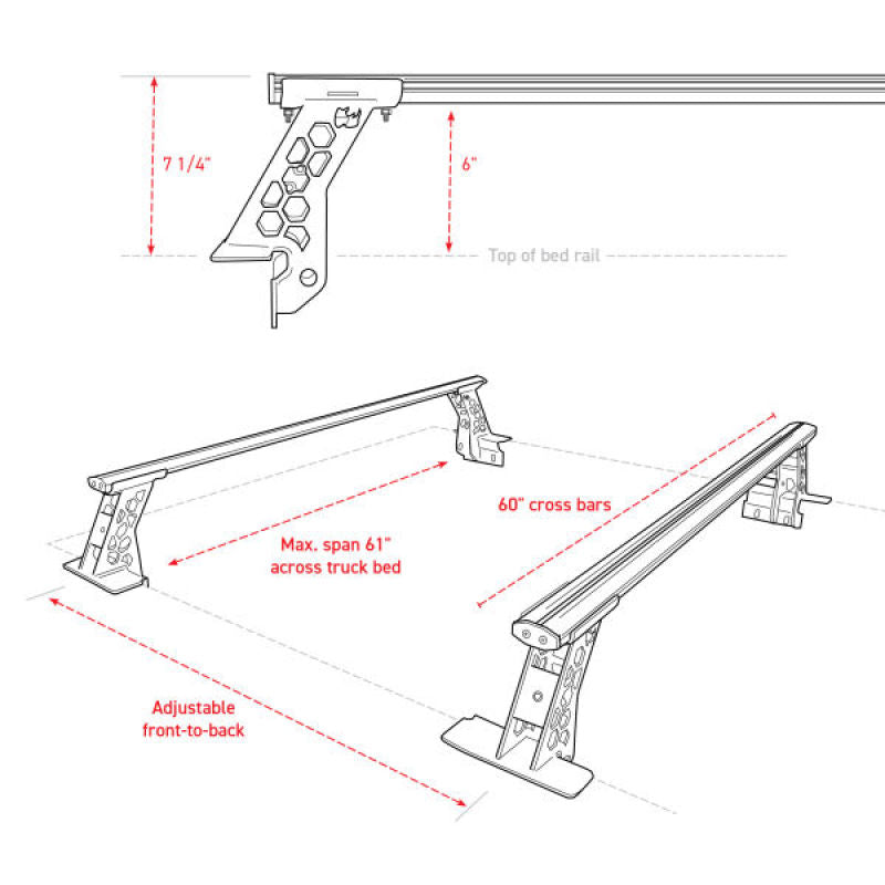 Go Rhino 20-22 Jeep Gladiator JT/16-22 Toy. Tacoma/05-21 Nssn Frontier XRS Cross Bars Kit - Tex. Blk - GTR Auto