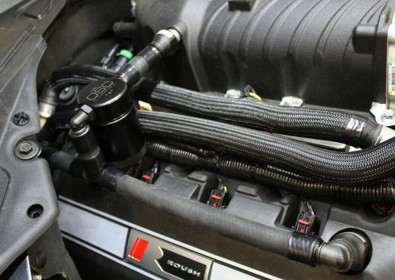 J&L 11-17 Ford Mustang GT (w/Roush/VMP S/C) Passenger Side Oil Separator 3.0 - Black Anodized - GTR Auto