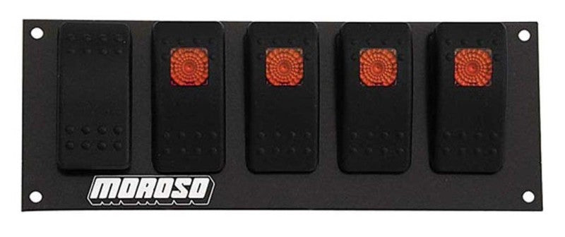 Moroso Rocker Switch Panel - Flat Surface Mount - LED - 2.488in x 6.695in - Five On/Off Switches 74186