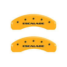 Load image into Gallery viewer, MGP 4 Caliper Covers Engraved F &amp; R Escalade Yellow Finish Black Char 2004 Cadillac Escalade EXT 35014SESCYL