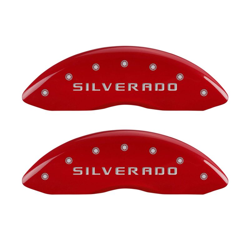 MGP 4 Caliper Covers Engraved Front & Rear Silverado Red finish silver ch - GTR Auto