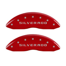 Load image into Gallery viewer, MGP 4 Caliper Covers Engraved Front &amp; Rear Silverado Red finish silver ch - GTR Auto
