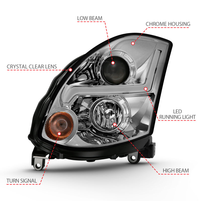 ANZO 2003-2007 Infiniti G35 Projector Headlight Plank Style Black (HID Compatible, No HID Kit ) - GTR Auto