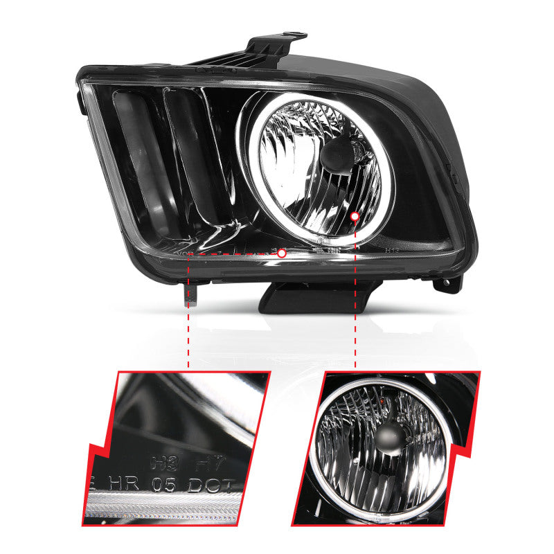 ANZO 2005-2009 Ford Mustang Crystal Headlights w/ Halo Black (CCFL) - GTR Auto
