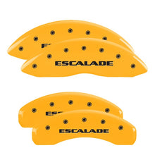 Load image into Gallery viewer, MGP 4 Caliper Covers Engraved F &amp; R Escalade Yellow Finish Black Char 2004 Cadillac Escalade EXT 35014SESCYL