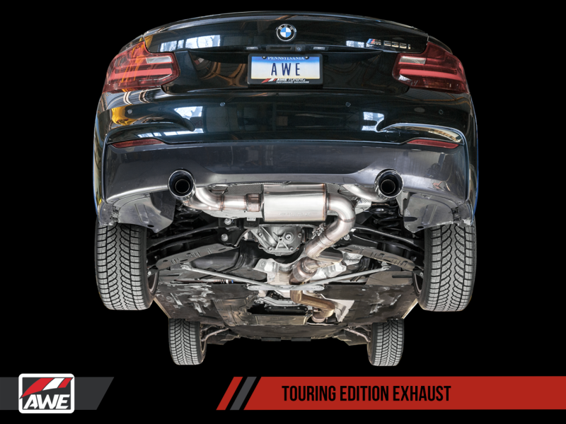 AWE Tuning BMW F22 M235i / M240i Touring Edition Axle-Back Exhaust - Diamond Black Tips (90mm) - GTR Auto