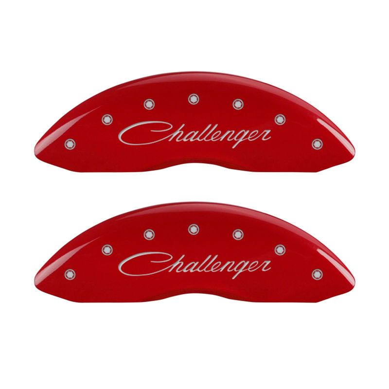 MGP 4 Caliper Covers Engraved Front Cursive/Challenger Engraved Rear RT Red finish silver ch - GTR Auto