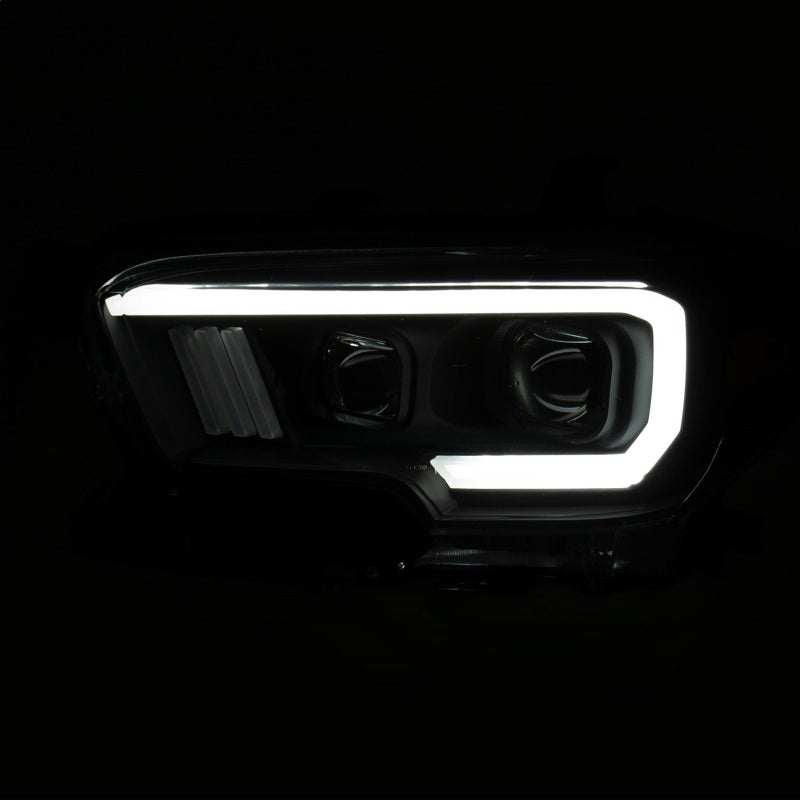 ANZO 2016-2017 Toyota Tacoma Projector Headlights w/ Plank Style Switchback Black w/ Amber w/ DRL - GTR Auto