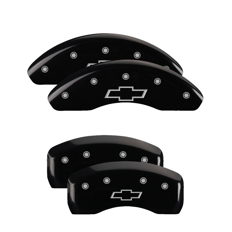 MGP 4 Caliper Covers Engraved Front & Rear Chevy Racing Black Finish Silver Char 2016 Chevrolet SS - GTR Auto