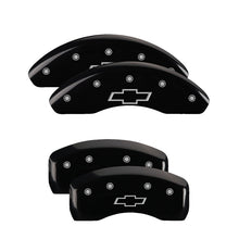 Load image into Gallery viewer, MGP 4 Caliper Covers Engraved Front &amp; Rear Chevy Racing Black Finish Silver Char 2016 Chevrolet SS - GTR Auto