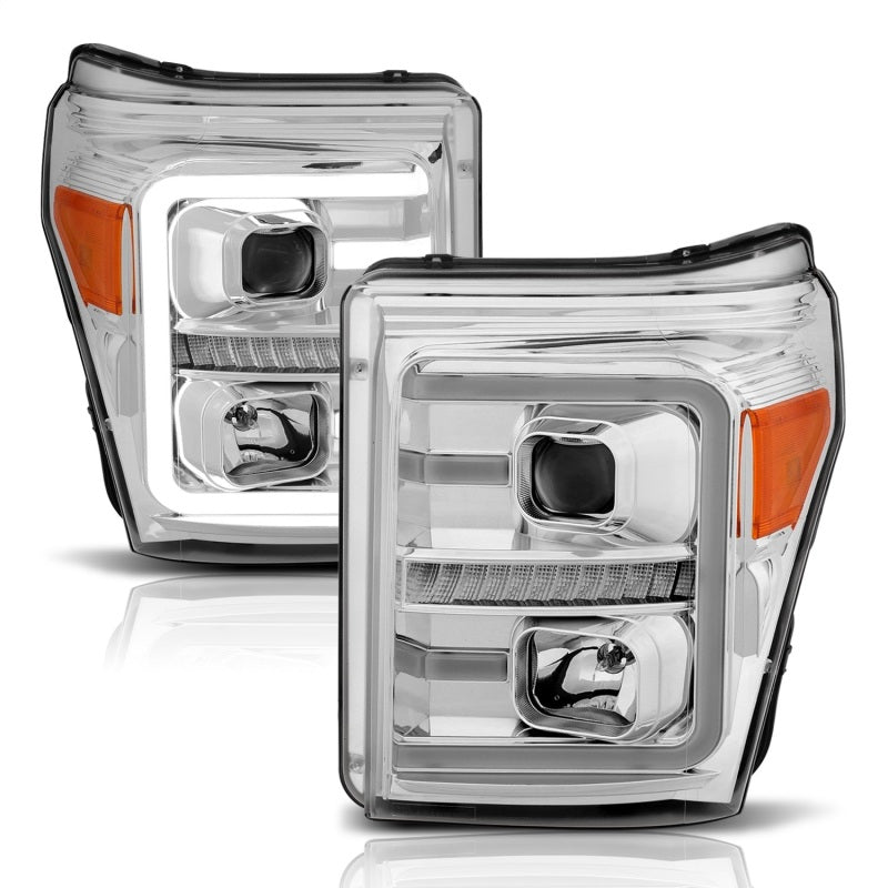 ANZO 11-16 Ford F-250/F-350/F-450 Projector Headlights w/ Plank Style Switchback Chrome w/Amber - GTR Auto