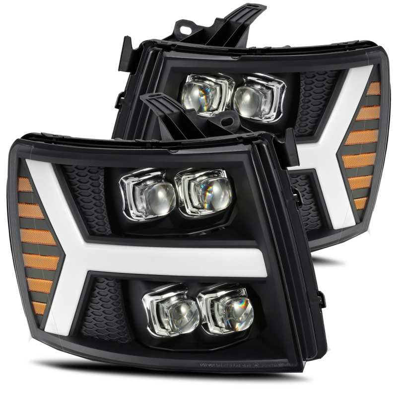 AlphaRex 07-13 Chevy 1500HD NOVA LED Proj Headlights Plank Style Matte Blk w/Activ Light/Seq Signal - GTR Auto