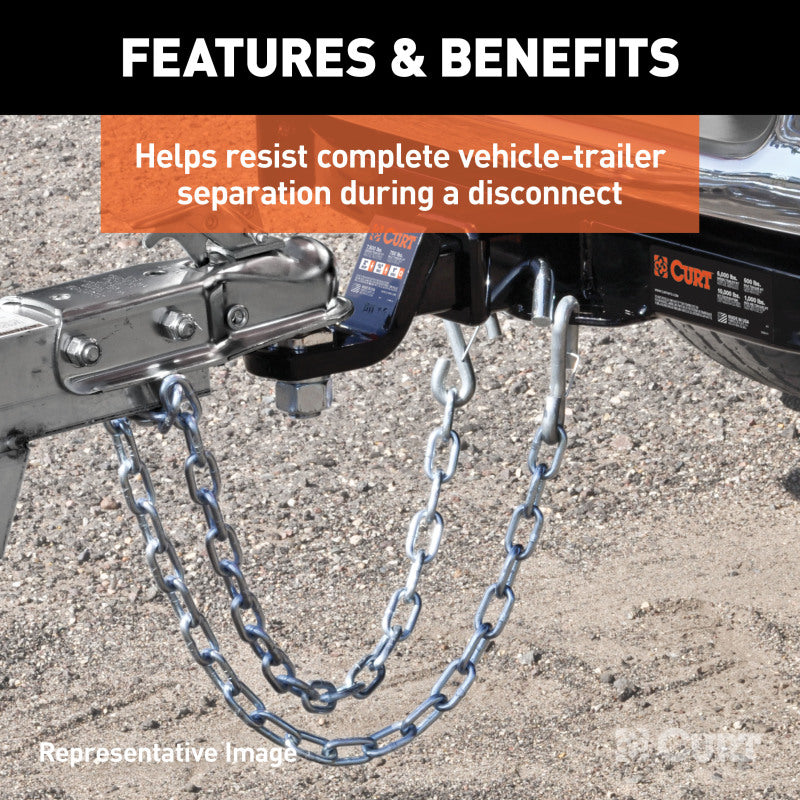 Curt 48in Safety Chain w/2 S-Hooks (5000lbs Clear Zinc Packaged)