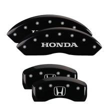 Load image into Gallery viewer, MGP 4 Caliper Covers Engraved Front Honda Engraved Rear H Logo Black finish silver ch - GTR Auto
