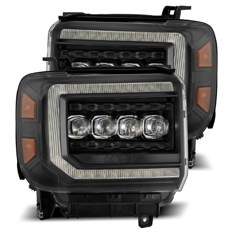 AlphaRex 14-18 GMC Sierra NOVA LED Proj Headlights Plank Style Black w/Activ Light/Seq Signal/DRL - GTR Auto