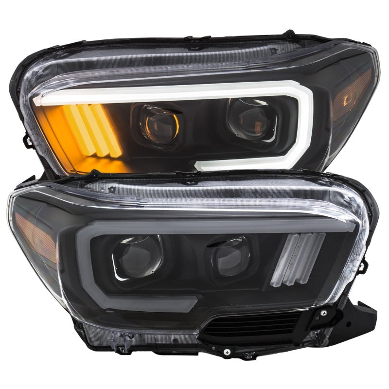 ANZO 2016-2017 Toyota Tacoma Projector Headlights w/ Plank Style Design Black/Amber w/ DRL - GTR Auto