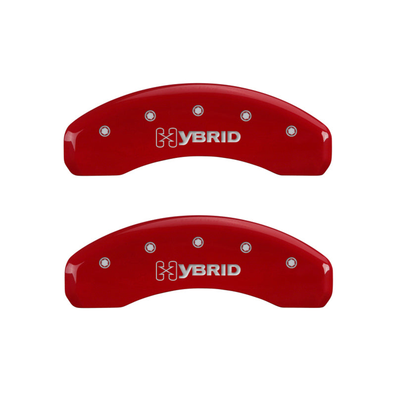 MGP 4 Caliper Covers Engraved Front & Rear GM Style/Hybrid Red finish silver ch 34004SHYBRD